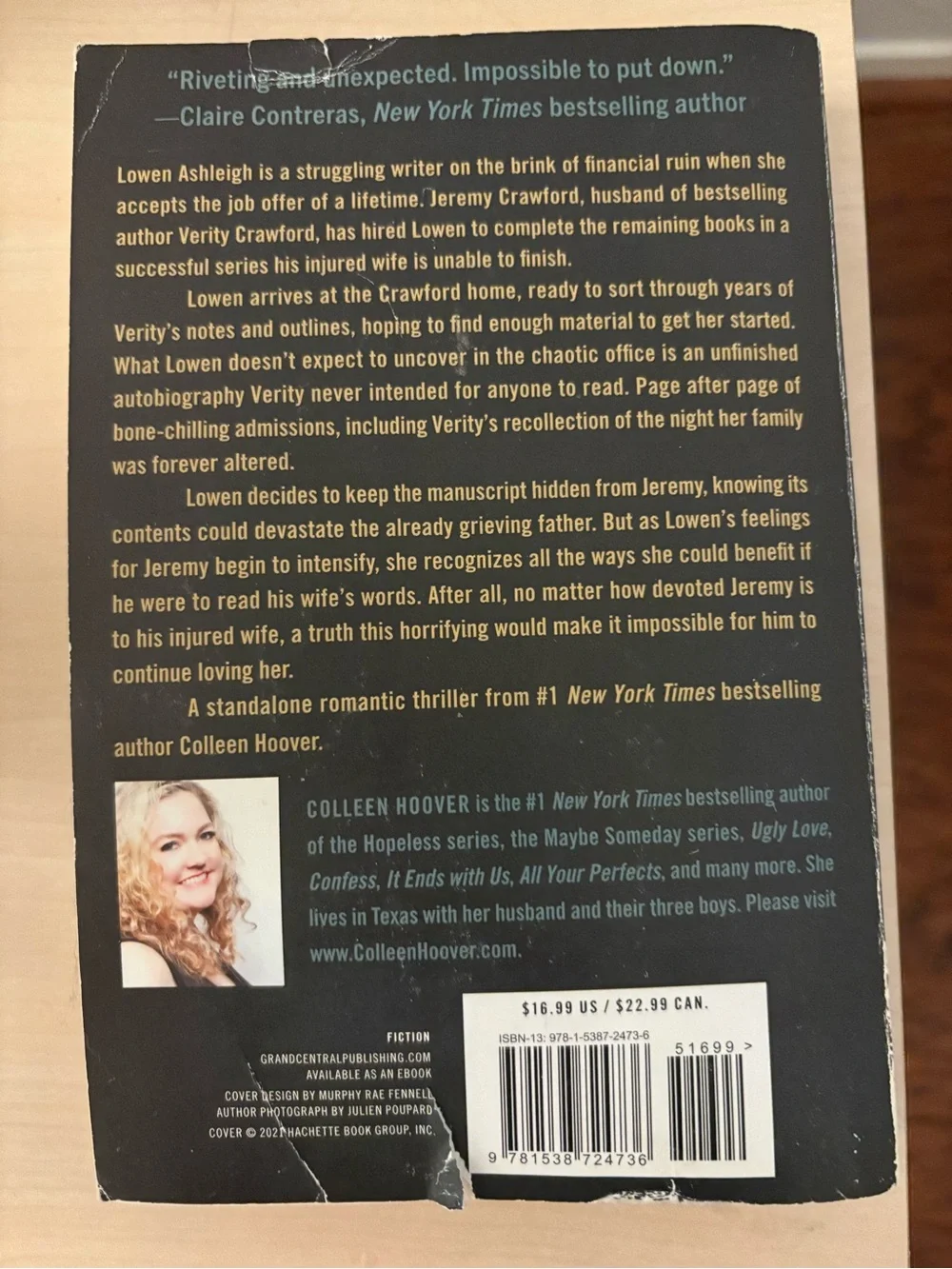 Verity by Colleen Hoover Paperback Book